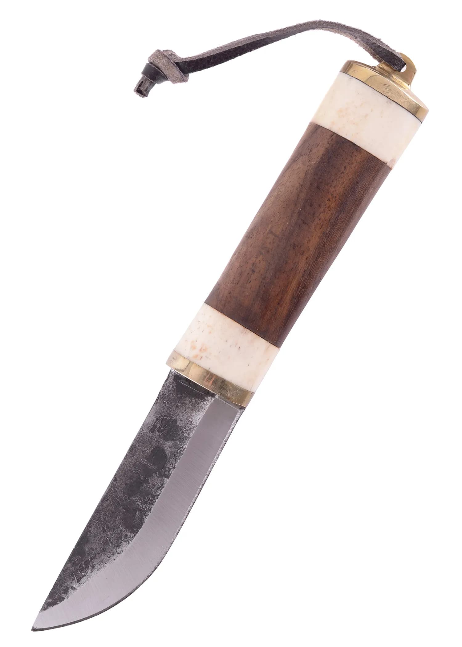 Gebrauchsmesser mit Knochen-/Holzgriff u. Lederscheide