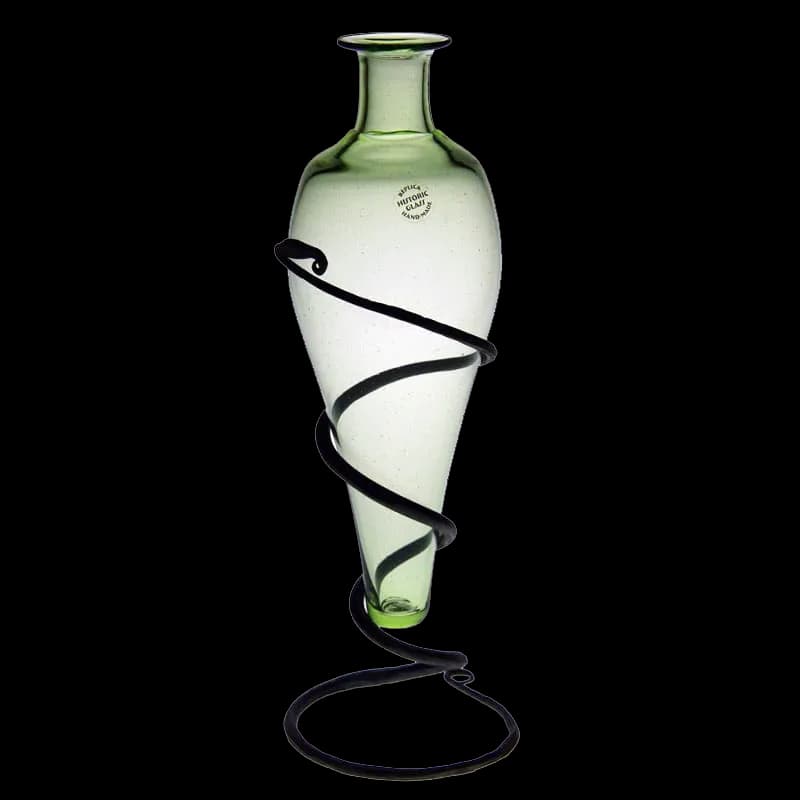 Wikingerzeitliche Glasflasche, mit geschmiedetem Halter nach Original aus Schweden