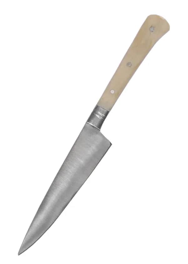Essmesser mit Griff aus Knochen, 18 cm mit Scheide