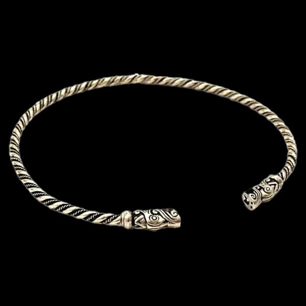 Halsring mit Drachenköpfen, nach Original von Gotland, massives 925er Sterling-Silber