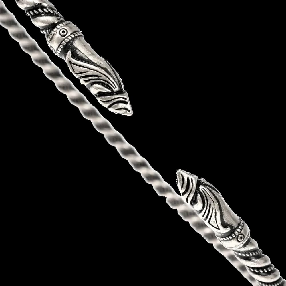 Wikinger-Torque, Halsring, mit kunstvollen Raben-Köpfen, versilberte Bronze