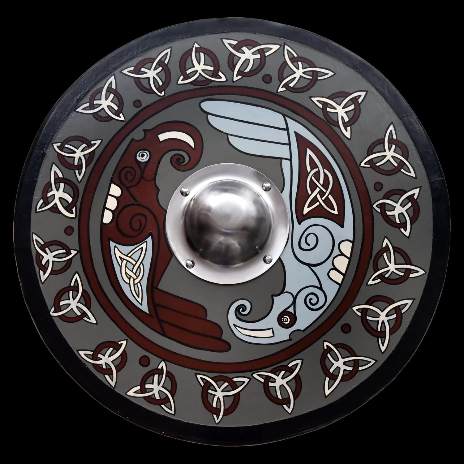 Wikingerschild mit Raben-Motiv und Triquetras, 61 cm