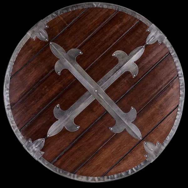 Rundschild aus Holz mit Stahlbeschlägen