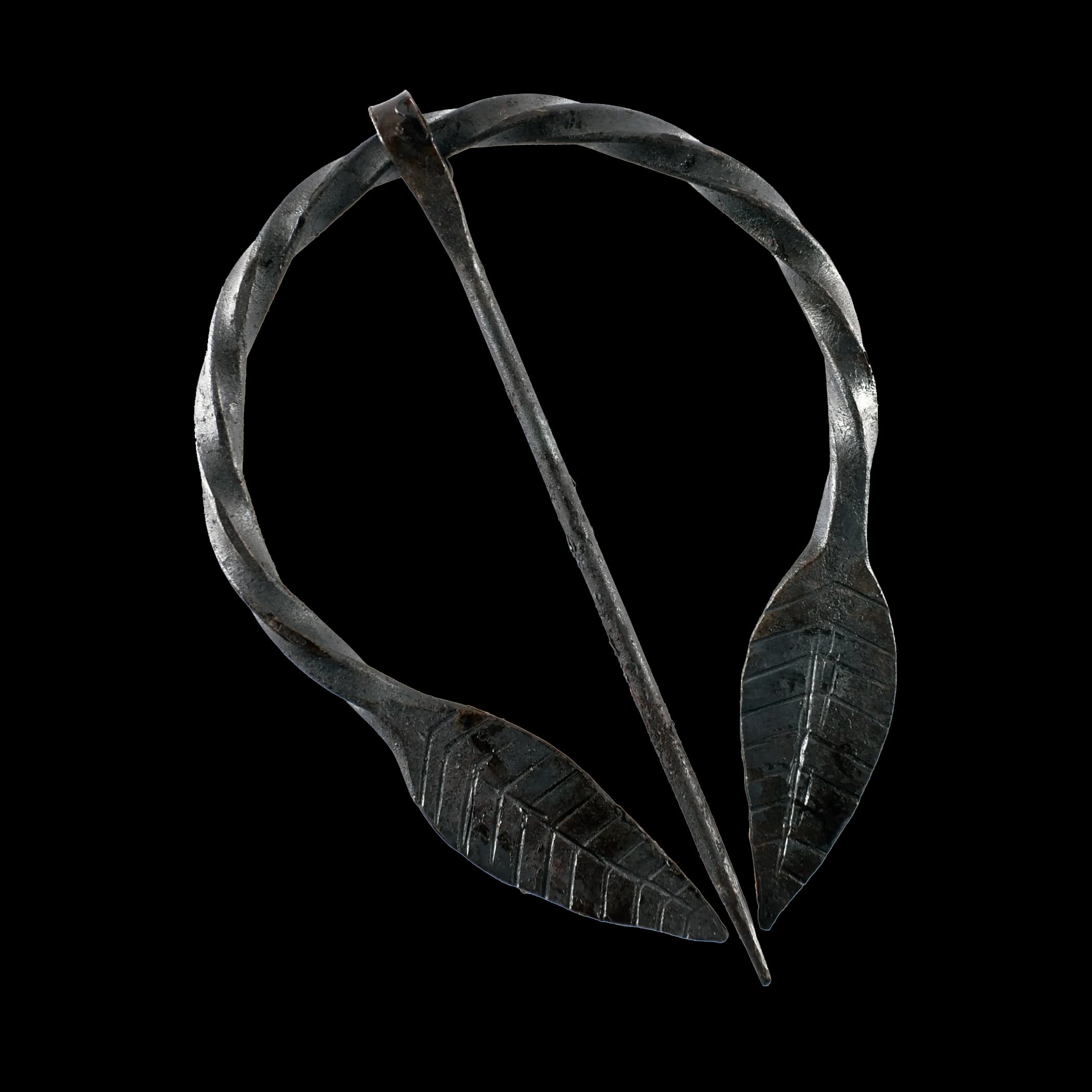 Ringfibel mit Blättern, handgeschmiedet