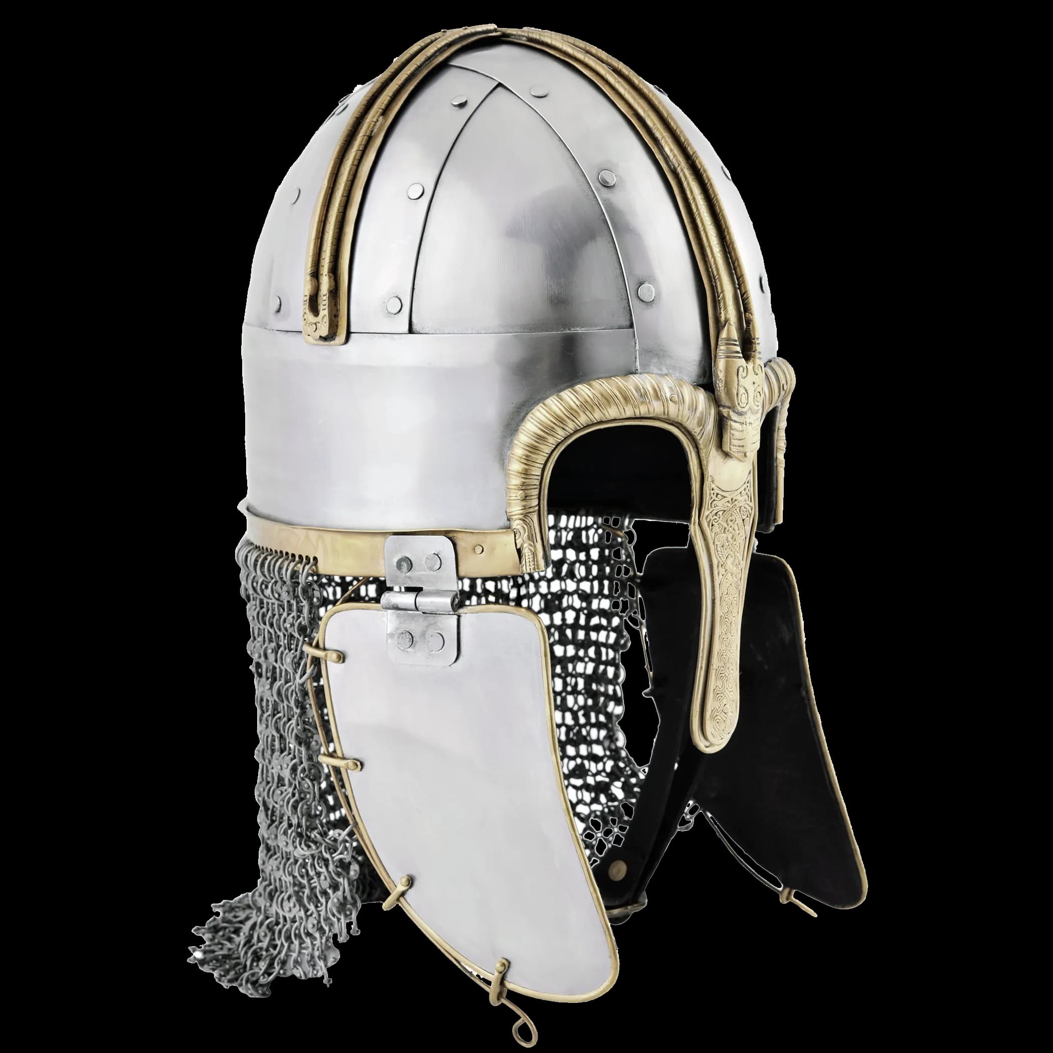 Helm nach Original aus York, mit vernieteter Kettenbrünne, 1,6 mm Stahl