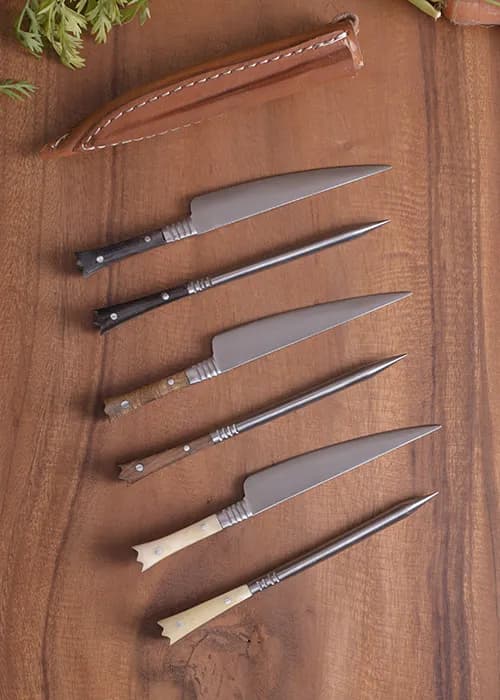 Mittelalter Essbesteck aus Edelstahl inkl. Lederetui, ca. 14 cm