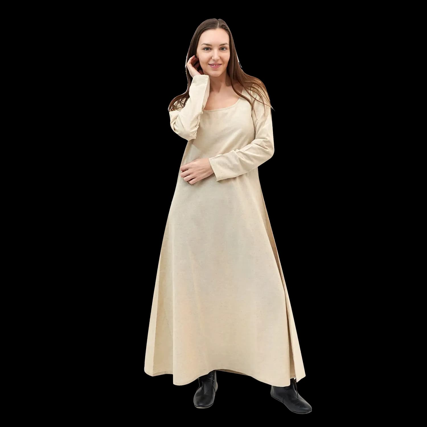 3XL- Astrid Rundhals-Unterkleid, Baumwoll-Leinen-Gemisch, Frühmittelalter