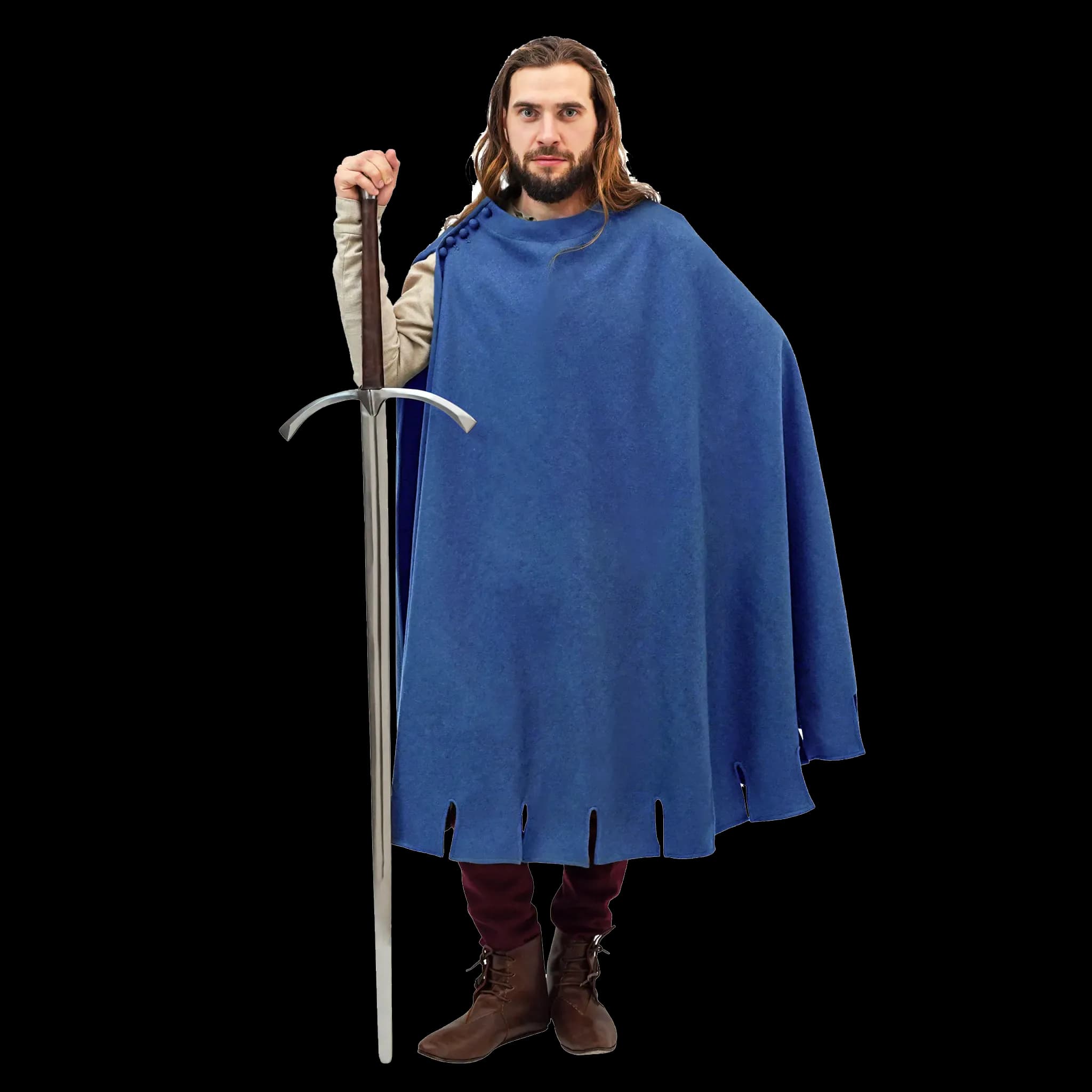 L/Blau- Mittelalter Mantel, 100% Wolle, 3 Farben