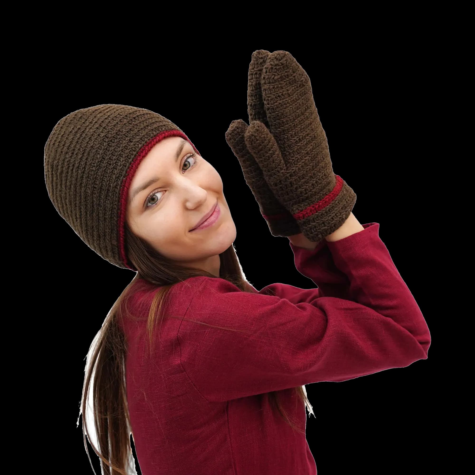 M- Nadelgebundene Fäustling-Handschuhe, braun, 100% Wolle