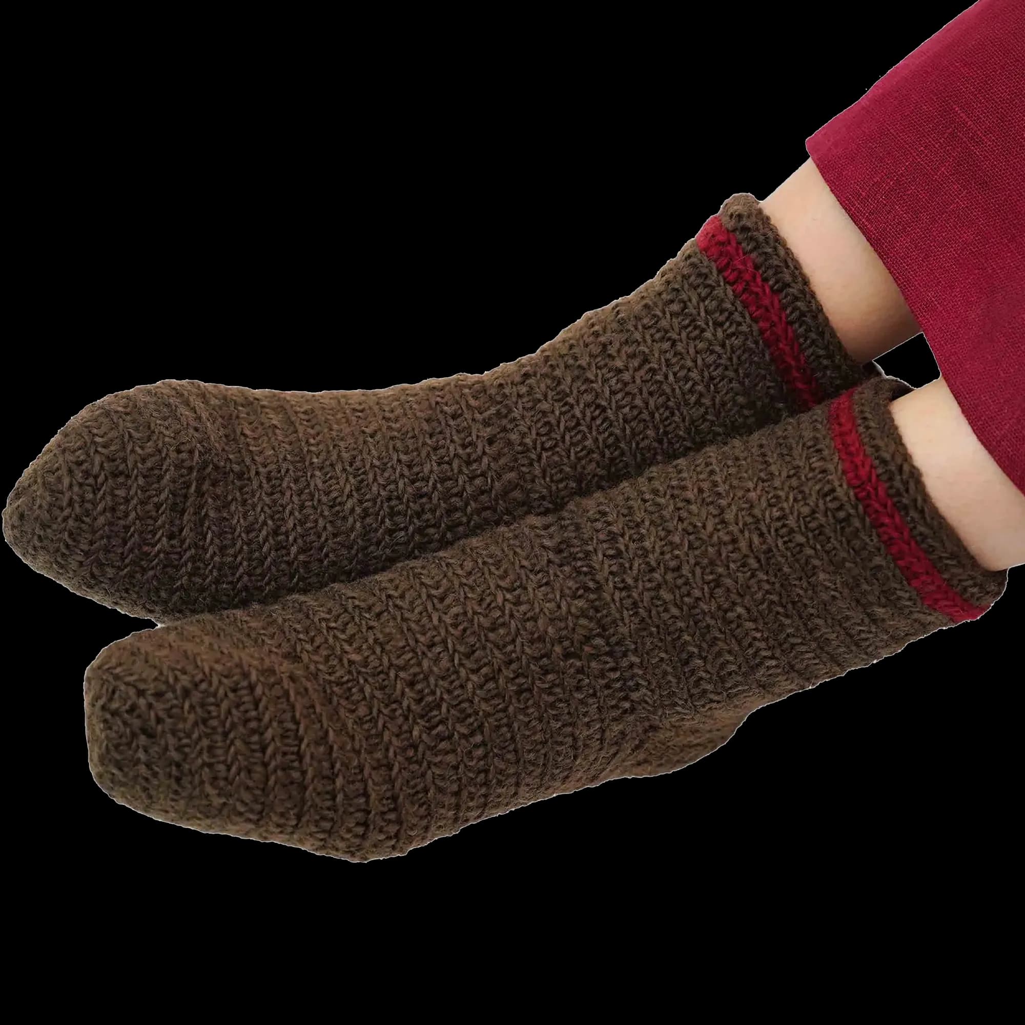 L- Nadelgebundene Wollsocken, braun, 100% Wolle