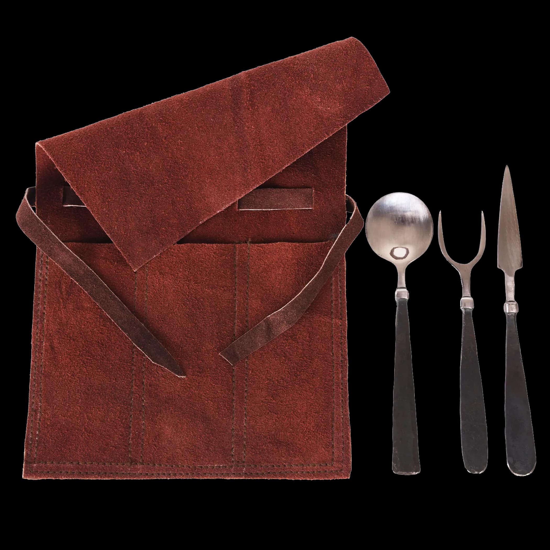 Handgeschmiedetes Mittelalter-Essbesteck, 3-teilig, inkl. Ledertasche