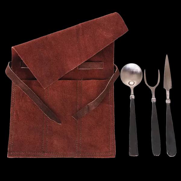 Handgeschmiedetes Mittelalter-Essbesteck, 3-teilig, inkl. Ledertasche
